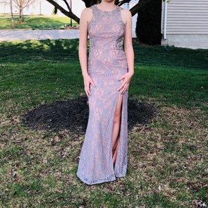 City Triangles Silver Lace Illusion Prom Dress Size 9